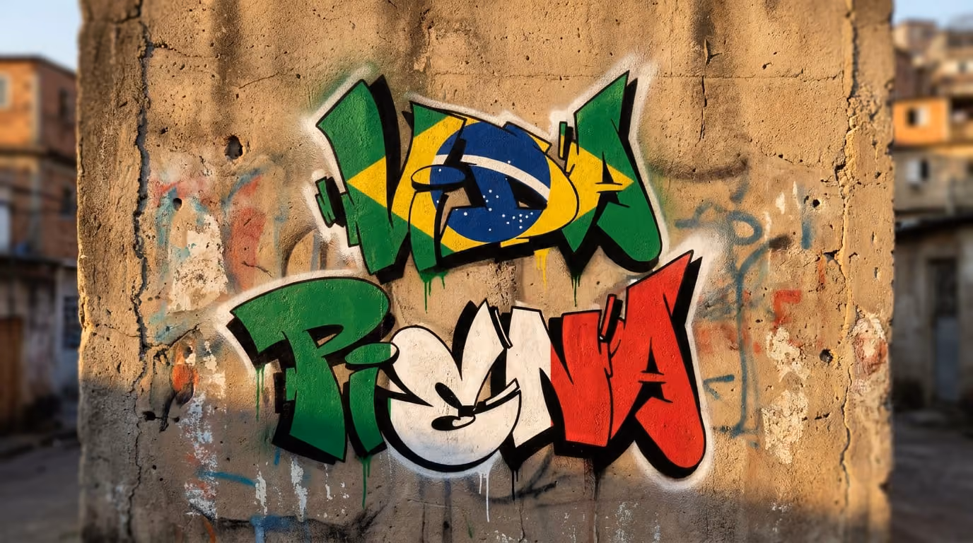 Il logo Vidapiena dipinto con lo spray su un muro di Rio